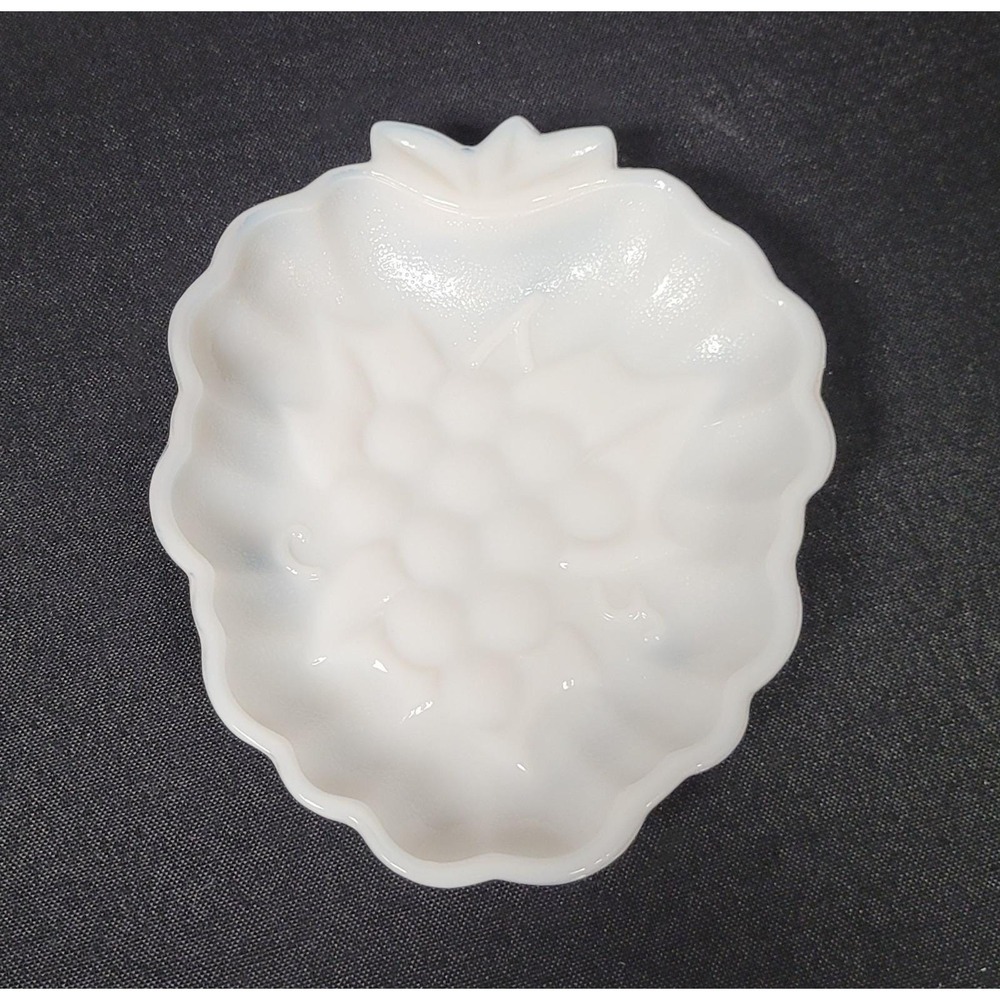 Hazel-Atlas Milk Glass Grape Cluster Design Dish Candy Dish Vintage 1950s